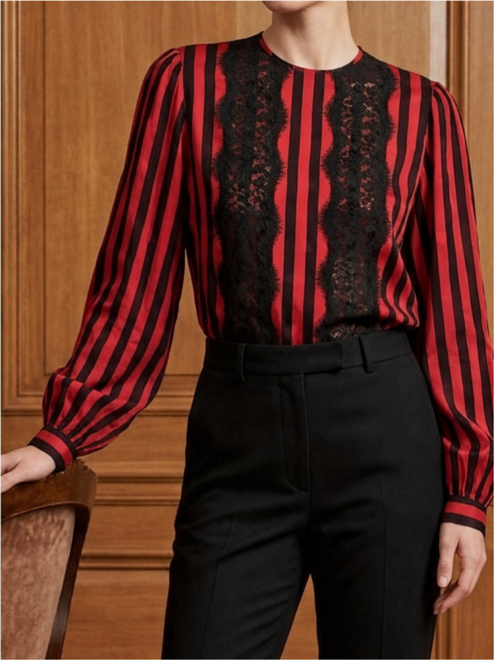 Vintage Miss O By Oscar De La Renta Silk Blouse Size 10 Red Black